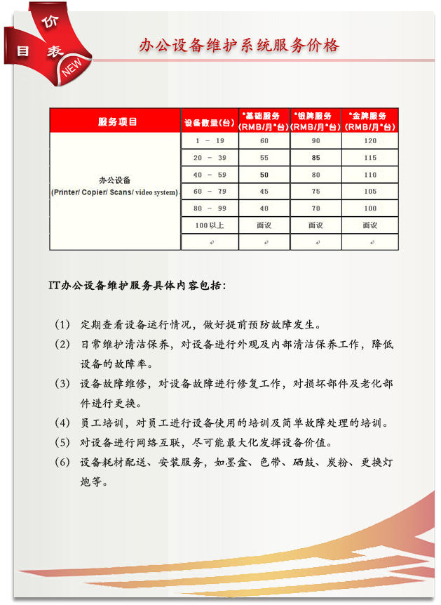辦公設(shè)備維修服務(wù)費(fèi)用