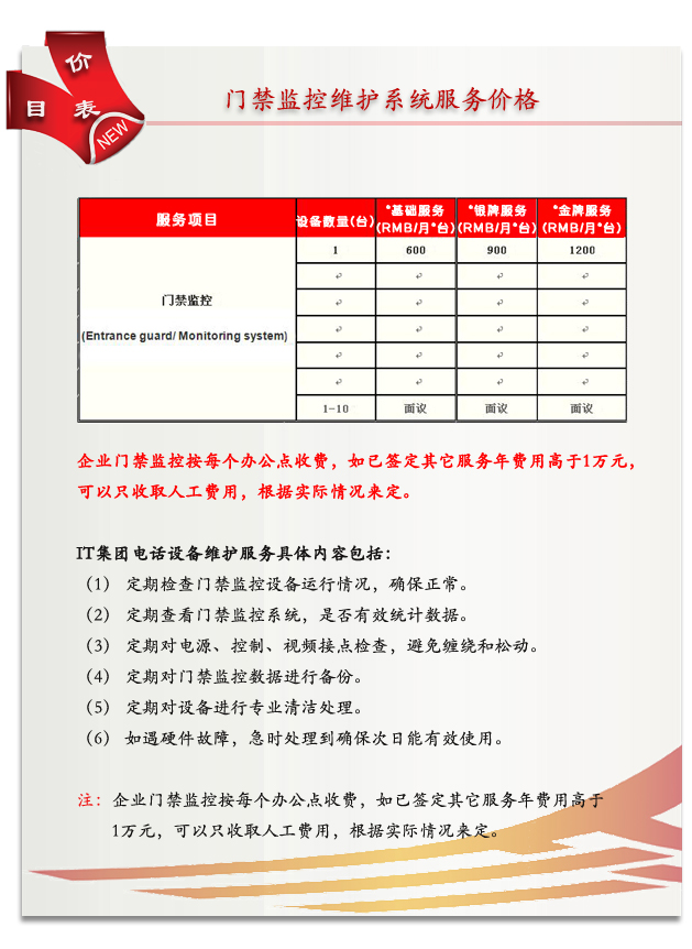 門(mén)禁監(jiān)控維護(hù)服務(wù)費(fèi)用